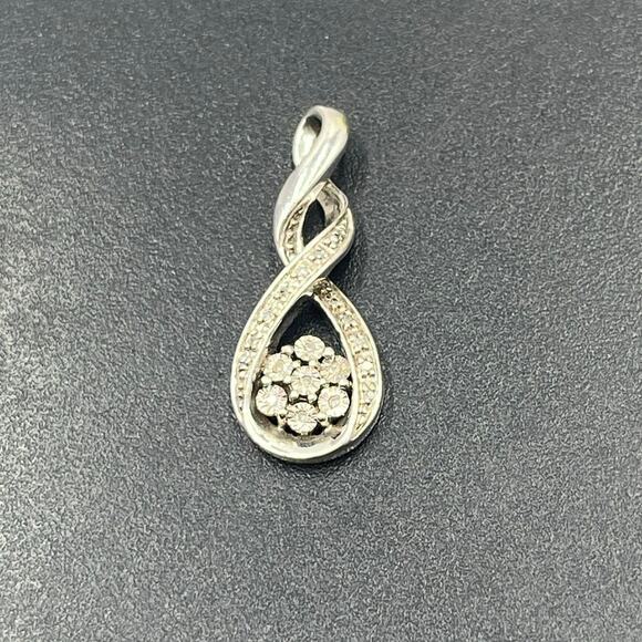 Zales Jewelers Vintage  Sterling
Silver Diamond Infinity Drop Pendant Slide - Picture 1 of 9